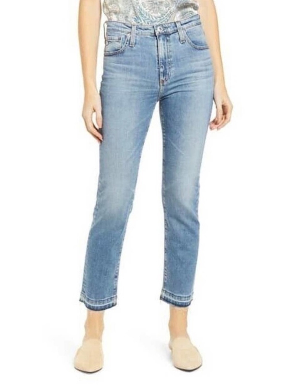 AG Isabelle High Rise Straight Crop Jeans 22 Years Blue Solstice Denim Size 28